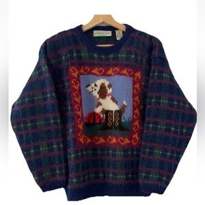 Vintage northern isle mohair blend dog sweater folk art novelty
